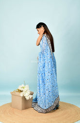 Trendy Dot Printed Soft Silk Sky Blue Saree